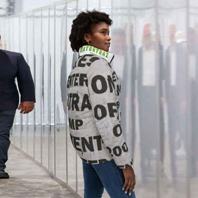 Alligator Alcatraz Sign Women's Puffer Jacket - Alligator Alcatraz Sign Women's Puffer Jacket - Right Side View - Gatortraz Design