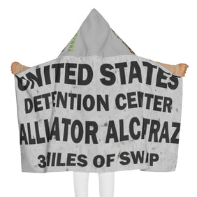 Alligator Alcatraz Sign Grey Youth Towel - Fun Vegan Hooded Bathing Cloth - Gatortraz