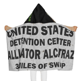Alligator Alcatraz Sign Black Youth Towel - X/S Black Hooded Vegan Bathing Cloth - Gatortraz