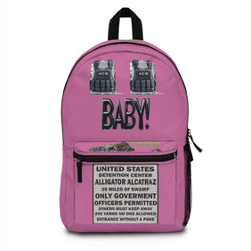 Pink Urban Backpack - ICE ICE BABY and Alligator Alcatraz Sign Design - Gatortraz