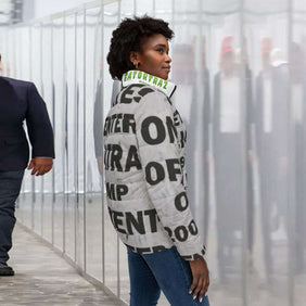 Alligator Alcatraz Sign X/S Women's Puffer Jacket - Unique Vegan Law Abiding Statement for Chill Days, Trendy Outerwear, Streetwear Style, Perfect Gift for Self Deportations