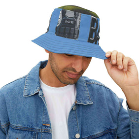 ICE ICE BABY!, Alligator Alcatraz, X/S, Lt Blue White Bucket Hat – Unique Vegan Law-Abiding Accessory, Perfect for Swampy Summer Adventures, Festivals, Beach Days, Gifting, Outdoor Deportation Activities