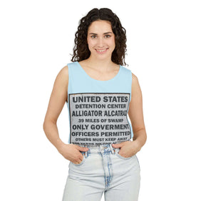 Unisex, Alligator Alcatraz Sign, Tank Top Unique Vegan Gator Casual Summer Wear, Law Abiding Gifts, Environmentally Friendly Ventilation Style Top, Road Trip Essentials, Trendy Deportation Statement Wear