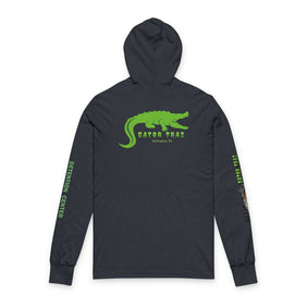 Alligator Alcatraz, Unisex Green Hooded, Unique Vegan Gator Casual Everyday Wear, Law Abiding Gifts, Cool Weather Apparel, Trendy Deportation Statement Piece