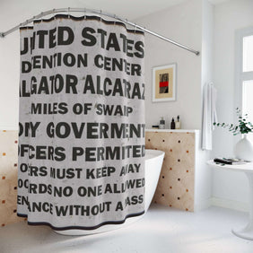 Alligator Alcatraz Sign, X/S, Shower Curtain - Distinctive Bathroom Decor, Vintage Style, Home Improvement, Perfect for Law Abiding Homeowners, Gatortraz.net Design