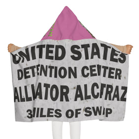 Alligator Alcatraz Sign, X/S, Pink Youth Hooded Vegan Towel | Fun Bathing Cloth for Kids, Bath Time, Pool Days, Beach Trips, Unique Gift for Law Abiding kids, Deportation Decor for Little Alligator Alcatraz Detainees - Gatortraz