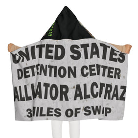 Alligator Alcatraz Sign, X/S, Black Youth Hooded Vegan Towel | Fun Bathing Cloth for Kids, Bath Time, Pool Days, Beach Trips, Unique Gift for Law Abiding kids, Deportation Decor for Little Alligator Alcatraz Detainees - Gatortraz