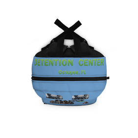 Blue and black bag with 'DETENTION CENTER Ochopee, FL' text on a white background