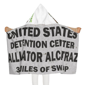 Alligator Alcatraz Sign, X/S, White Youth Hooded Vegan Towel | Fun Bathing Cloth for Kids, Bath Time, Pool Days, Beach Trips, Unique Gift for Law Abiding kids, Deportation Decor for Little Alligator Alcatraz Detainees - Gatortraz