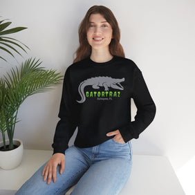 Grey Alligator Alcatraz gator crewneck sweatshirt front view - cozy graphic pullover