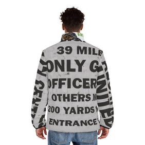 Alligator Alcatraz Sign, X/S, Men's Puffer Jacket - Unique Vegan Law Abiding Statement for Chill Days, Trendy Outerwear, Streetwear Style, Perfect Gift for Self Deportations - Gatortraz